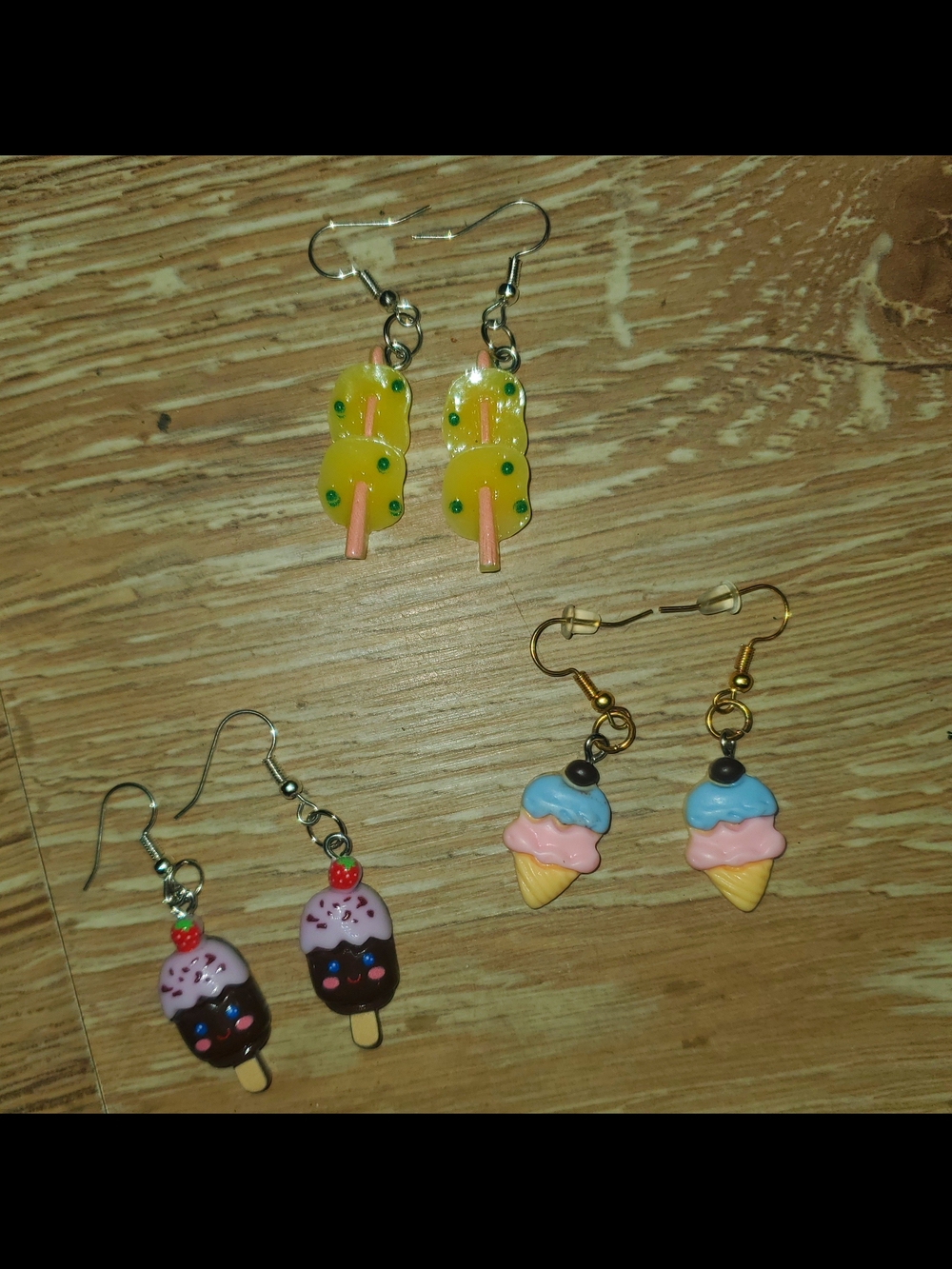 Cute Kids Yellow Popsicle and Ice Cream Dangle Earrings Set